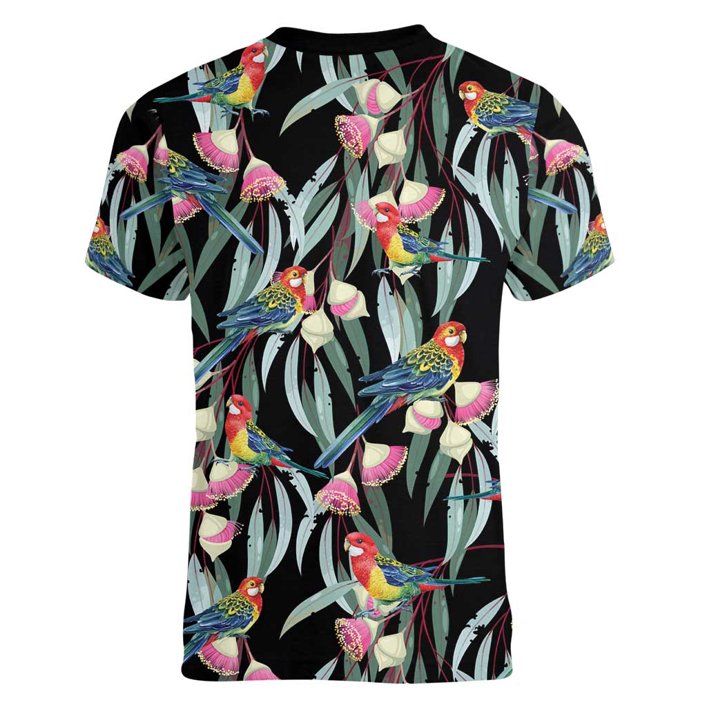 Eastern Rosella Australia Women V-Neck T-Shirt Eucalyptus Blossom Seamless Style - Aussie Hoodie