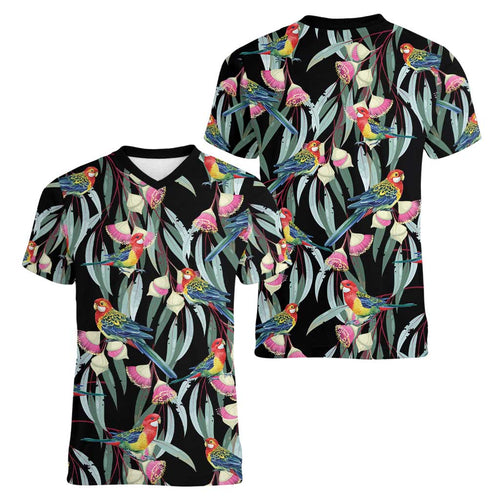 Eastern Rosella Australia Women V-Neck T-Shirt Eucalyptus Blossom Seamless Style - Aussie Hoodie