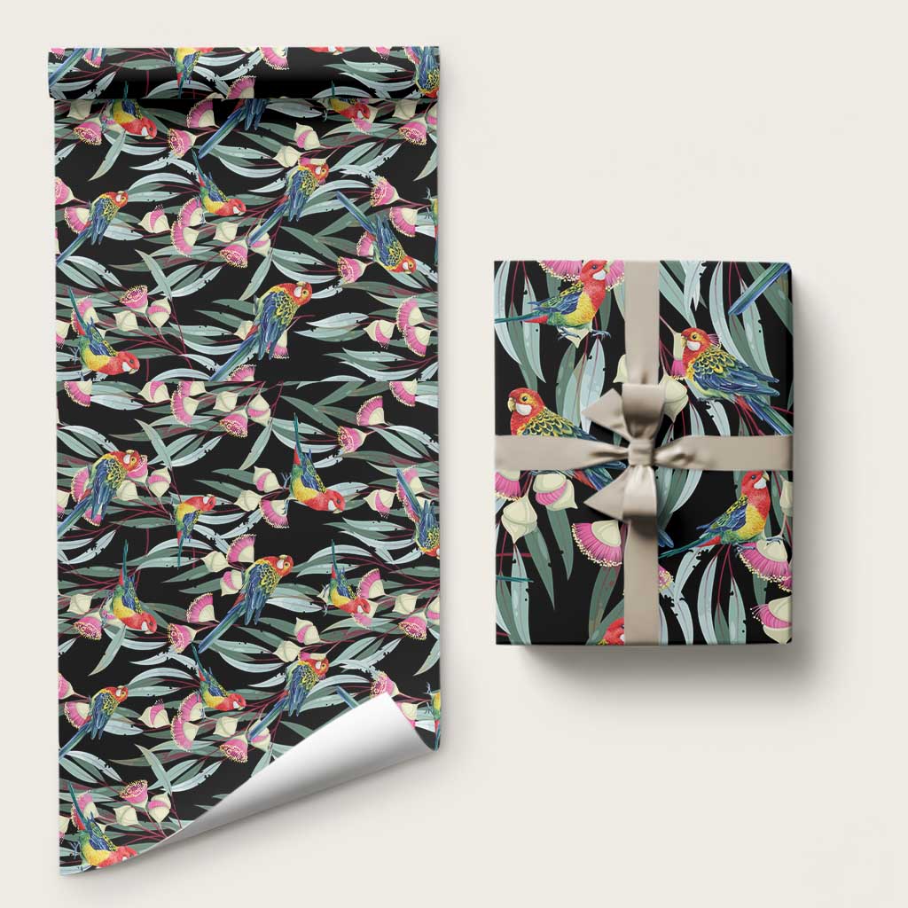 Eastern Rosella Australia Wrapping Paper Eucalyptus Blossom Seamless Style - Aussie Hoodie