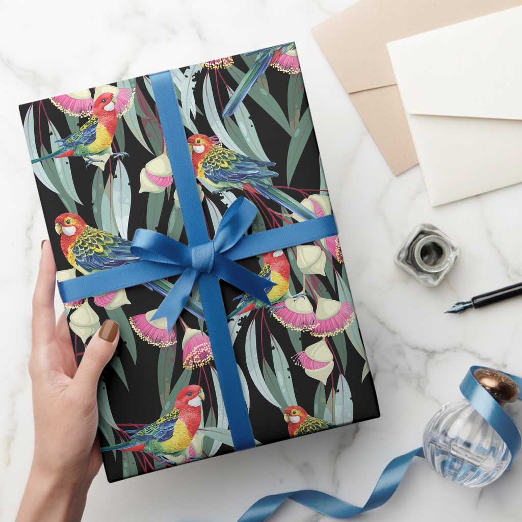 Eastern Rosella Australia Wrapping Paper Eucalyptus Blossom Seamless Style - Aussie Hoodie