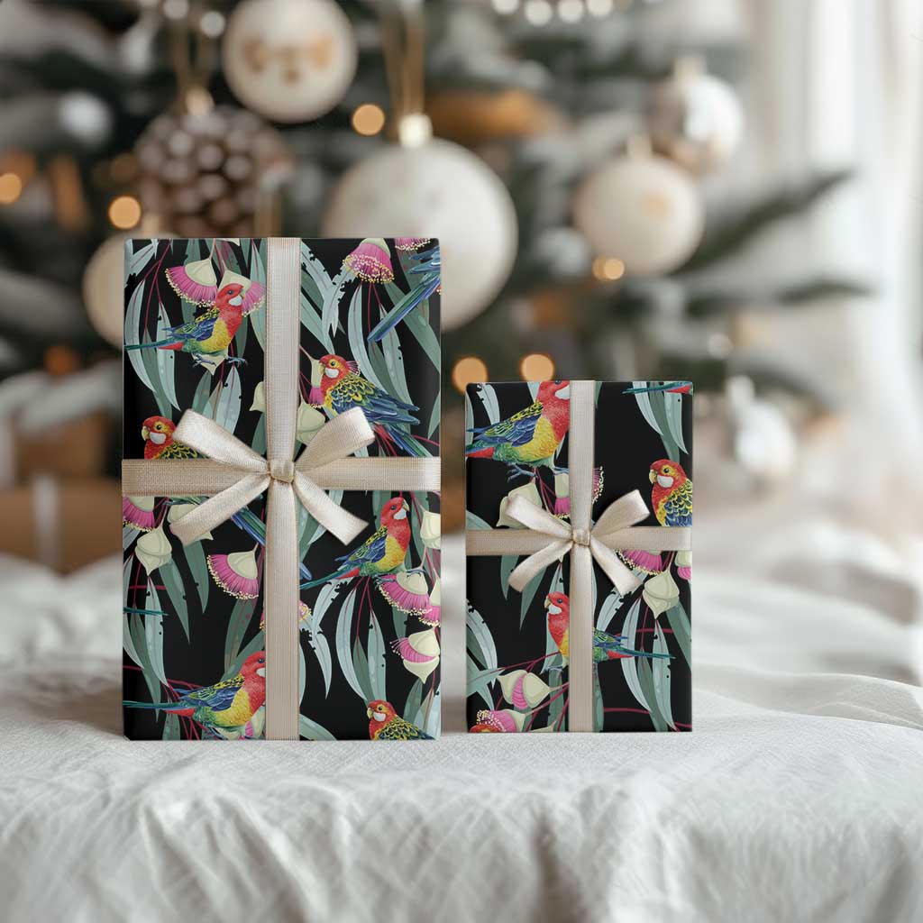 Eastern Rosella Australia Wrapping Paper Eucalyptus Blossom Seamless Style - Aussie Hoodie