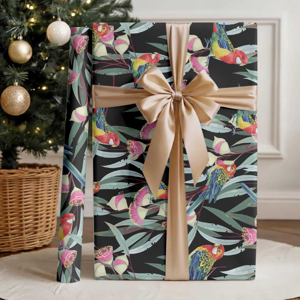 Eastern Rosella Australia Wrapping Paper Eucalyptus Blossom Seamless Style - Aussie Hoodie