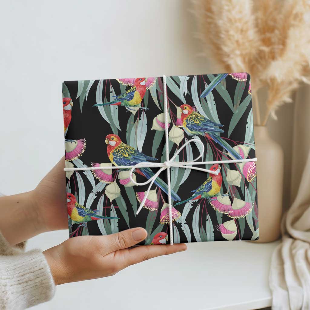 Eastern Rosella Australia Wrapping Paper Eucalyptus Blossom Seamless Style - Aussie Hoodie
