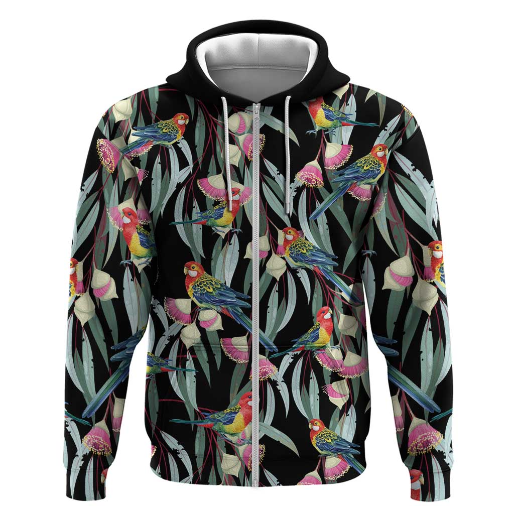 Eastern Rosella Australia Zip Hoodie Eucalyptus Blossom Seamless Style - Aussie Hoodie