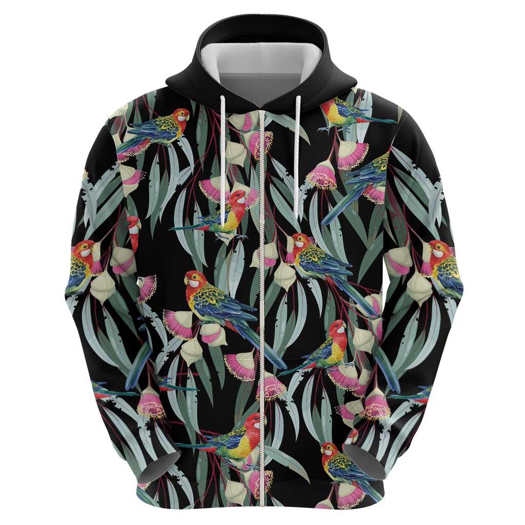 Eastern Rosella Australia Zip Hoodie Eucalyptus Blossom Seamless Style - Aussie Hoodie