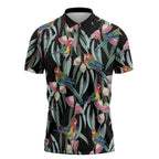 Eastern Rosella Australia Zipper Polo Shirt Eucalyptus Blossom Seamless Style - Aussie Hoodie