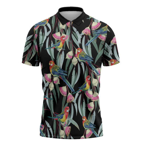 Eastern Rosella Australia Zipper Polo Shirt Eucalyptus Blossom Seamless Style - Aussie Hoodie