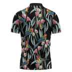 Eastern Rosella Australia Zipper Polo Shirt Eucalyptus Blossom Seamless Style - Aussie Hoodie