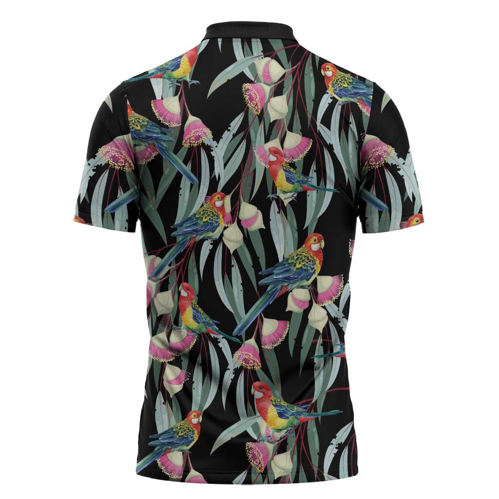 Eastern Rosella Australia Zipper Polo Shirt Eucalyptus Blossom Seamless Style - Aussie Hoodie