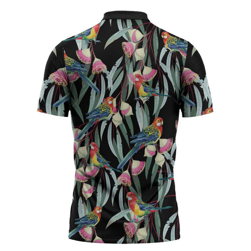 Eastern Rosella Australia Zipper Polo Shirt Eucalyptus Blossom Seamless Style - Aussie Hoodie