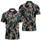 Eastern Rosella Australia Zipper Polo Shirt Eucalyptus Blossom Seamless Style - Aussie Hoodie