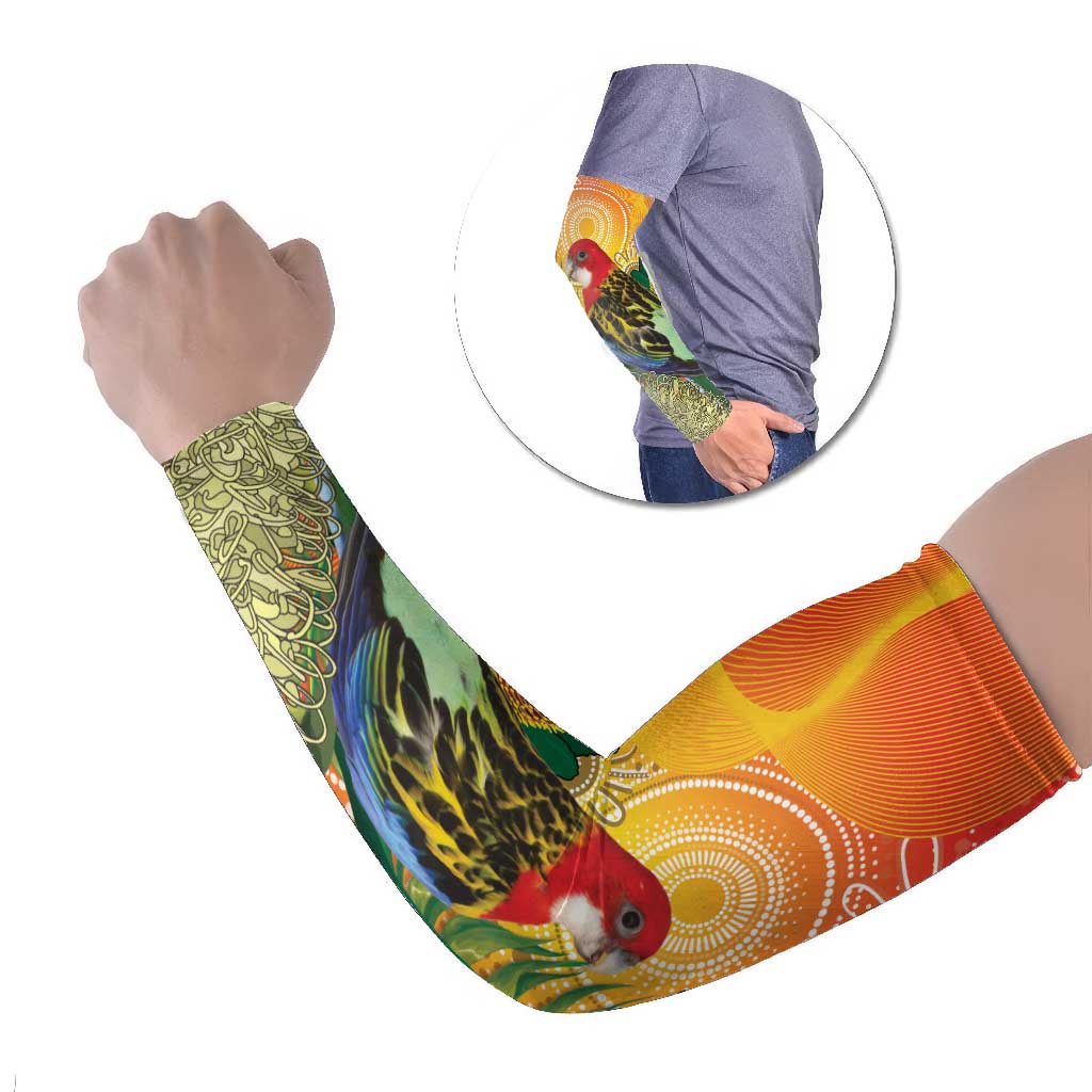Eastern Rosella Australia Arm Sleeves Banksia Aboriginal Art - Aussie Hoodie
