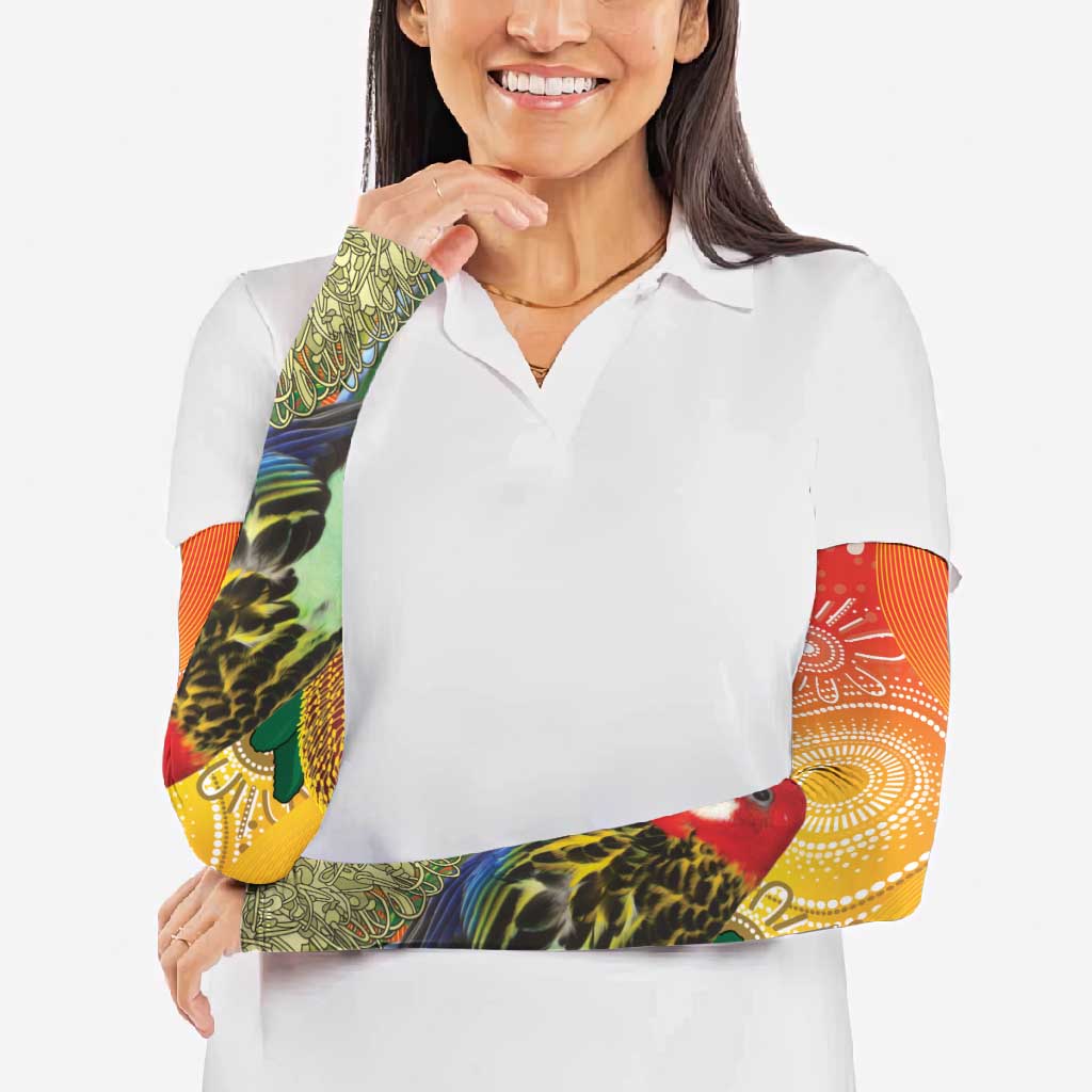 Eastern Rosella Australia Arm Sleeves Banksia Aboriginal Art - Aussie Hoodie