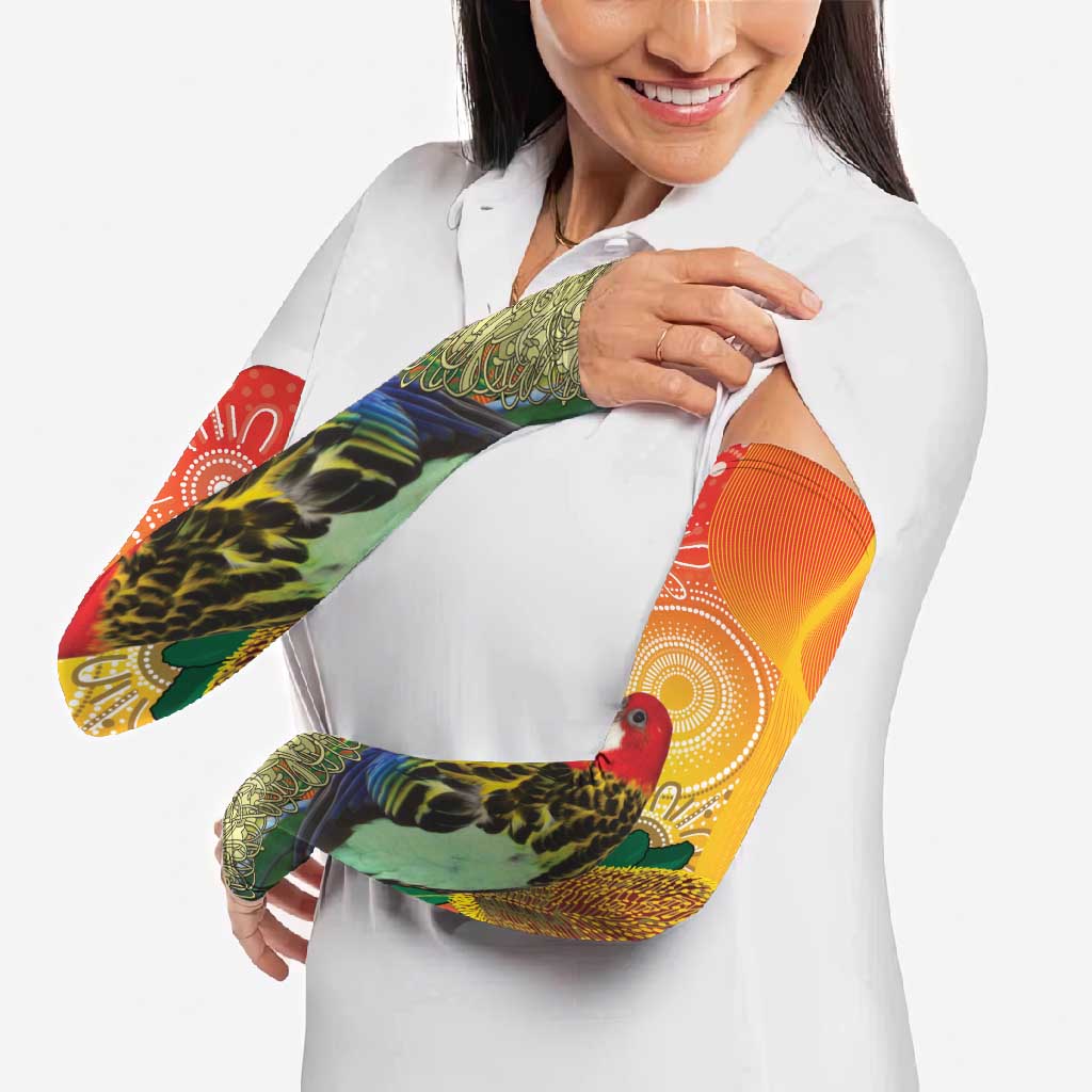 Eastern Rosella Australia Arm Sleeves Banksia Aboriginal Art - Aussie Hoodie