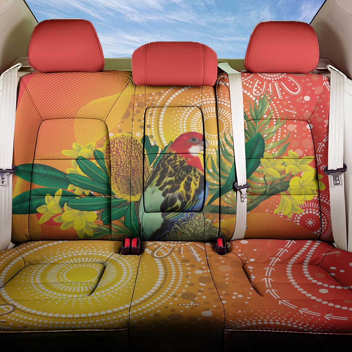 Eastern Rosella Australia Back Car Seat Cover Banksia Aboriginal Art - Aussie Hoodie
