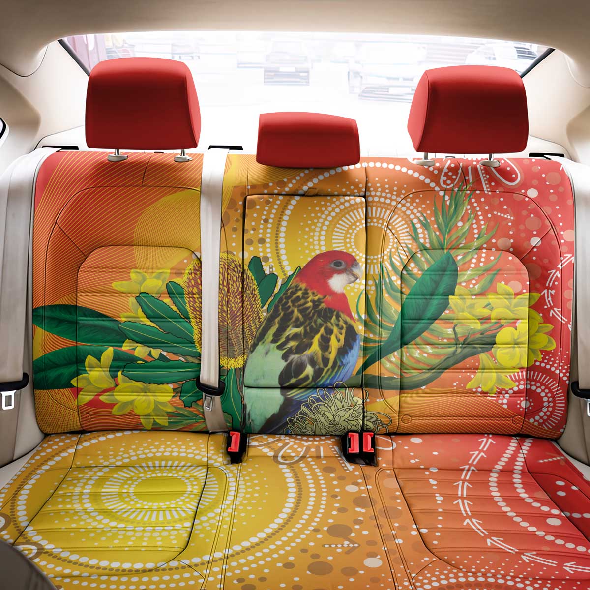 Eastern Rosella Australia Back Car Seat Cover Banksia Aboriginal Art - Aussie Hoodie