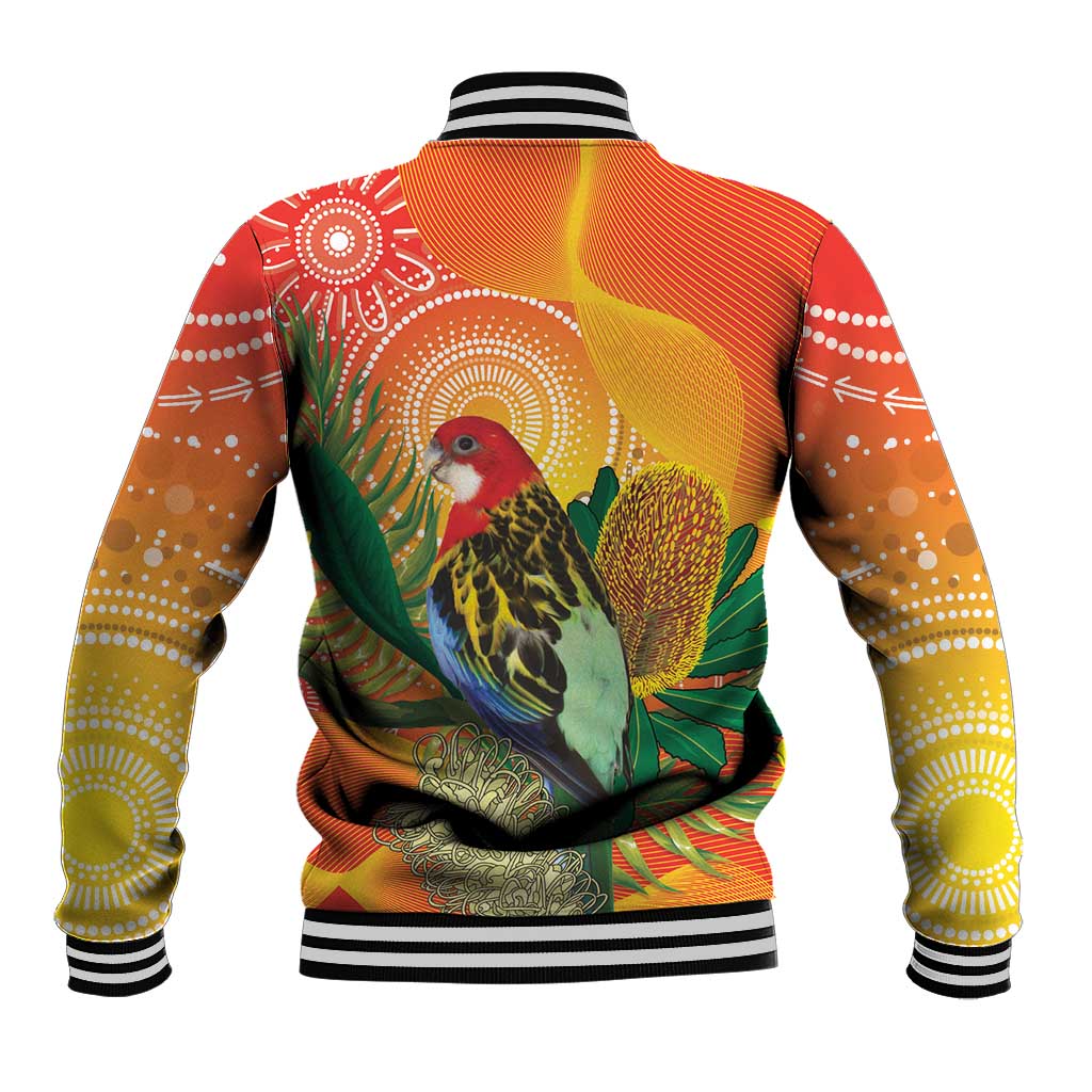 Eastern Rosella Australia Baseball Jacket Banksia Aboriginal Art - Aussie Hoodie