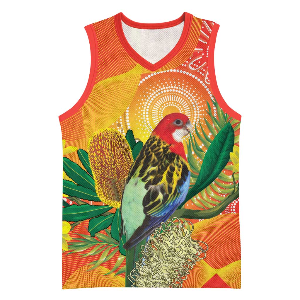 Eastern Rosella Australia Basketball Jersey Banksia Aboriginal Art - Aussie Hoodie