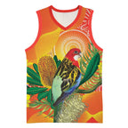 Eastern Rosella Australia Basketball Jersey Banksia Aboriginal Art - Aussie Hoodie