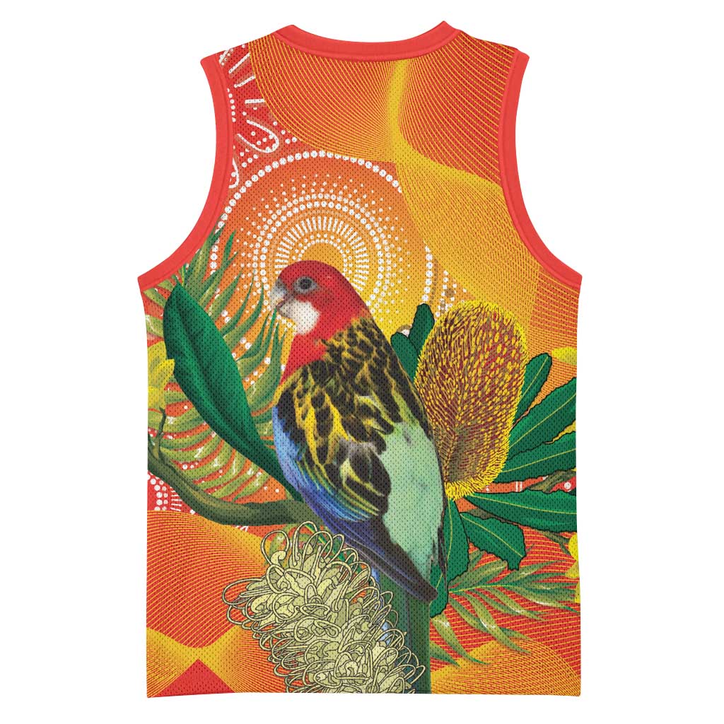 Eastern Rosella Australia Basketball Jersey Banksia Aboriginal Art - Aussie Hoodie