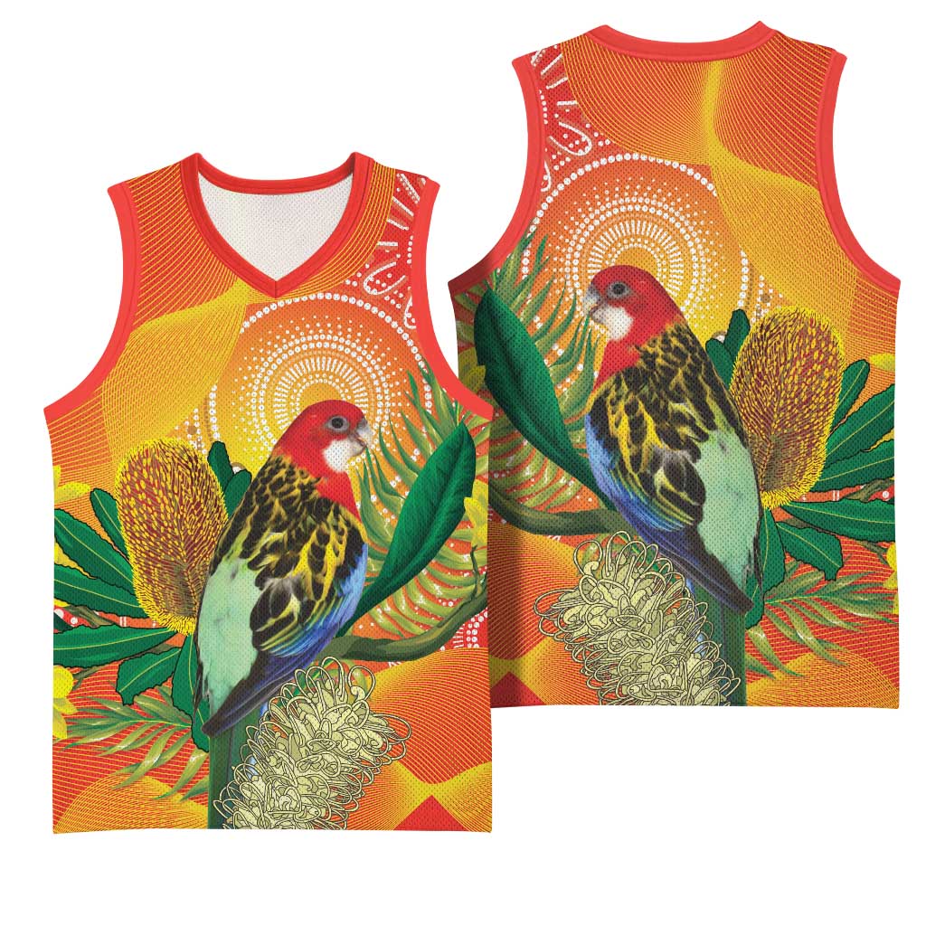 Eastern Rosella Australia Basketball Jersey Banksia Aboriginal Art - Aussie Hoodie