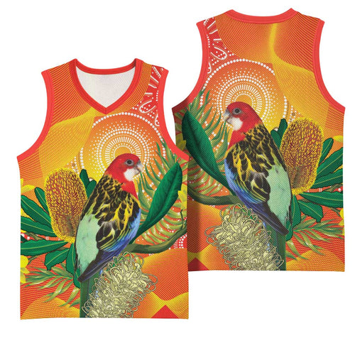Eastern Rosella Australia Basketball Jersey Banksia Aboriginal Art - Aussie Hoodie