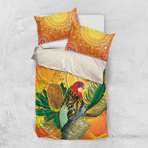 Eastern Rosella Australia Bedding Set Banksia Aboriginal Art - Aussie Hoodie