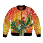 Eastern Rosella Australia Bomber Jacket Banksia Aboriginal Art - Aussie Hoodie