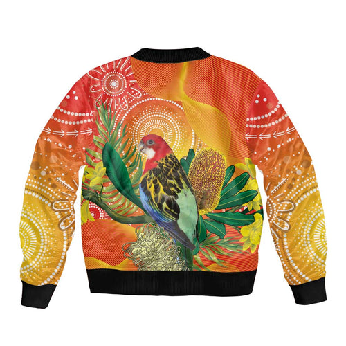 Eastern Rosella Australia Bomber Jacket Banksia Aboriginal Art - Aussie Hoodie