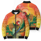 Eastern Rosella Australia Bomber Puffer Jacket Banksia Aboriginal Art - Aussie Hoodie