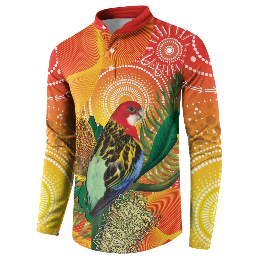 Eastern Rosella Australia Button Sweatshirt Banksia Aboriginal Art - Aussie Hoodie