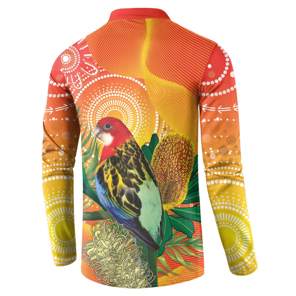Eastern Rosella Australia Button Sweatshirt Banksia Aboriginal Art - Aussie Hoodie