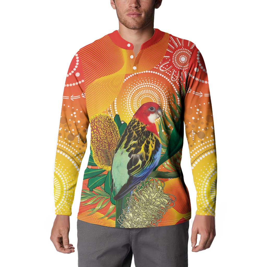 Eastern Rosella Australia Button Sweatshirt Banksia Aboriginal Art - Aussie Hoodie