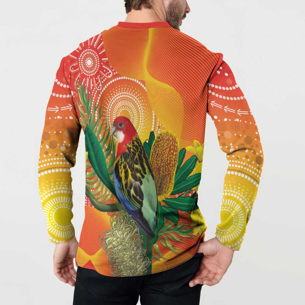 Eastern Rosella Australia Button Sweatshirt Banksia Aboriginal Art - Aussie Hoodie
