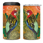 Eastern Rosella Australia 4 in 1 Can Cooler Tumbler Banksia Aboriginal Art - Aussie Hoodie