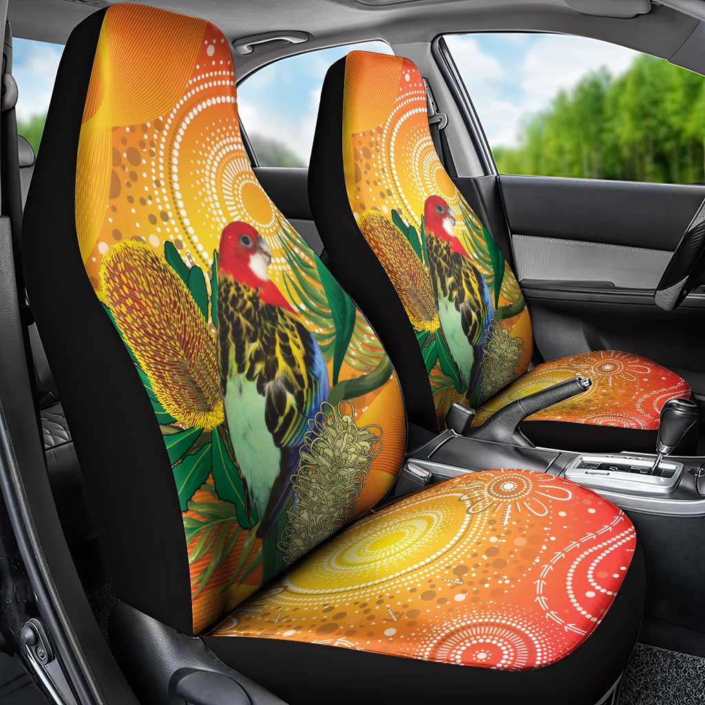 Eastern Rosella Australia Car Seat Cover Banksia Aboriginal Art - Aussie Hoodie