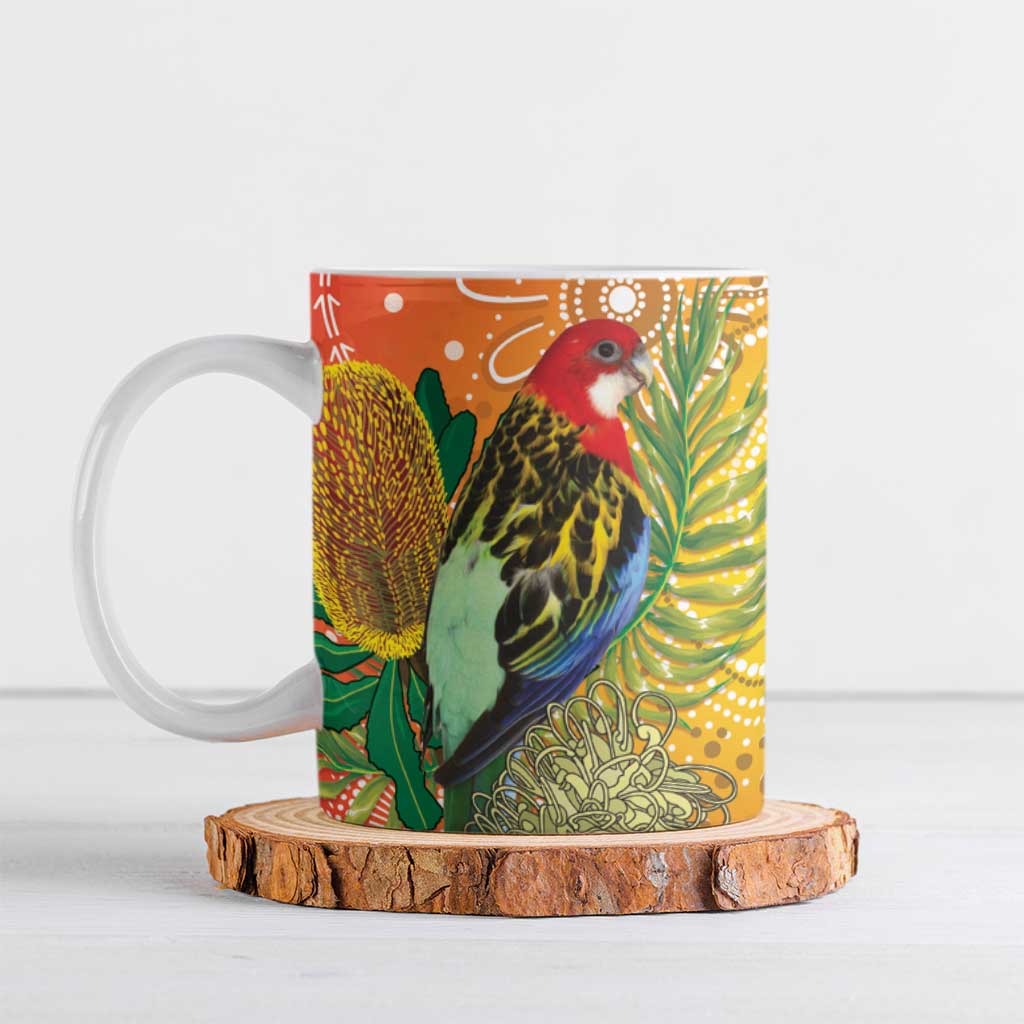 Eastern Rosella Australia Ceramic Mug Banksia Aboriginal Art - Aussie Hoodie