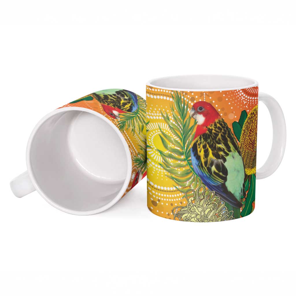 Eastern Rosella Australia Ceramic Mug Banksia Aboriginal Art - Aussie Hoodie