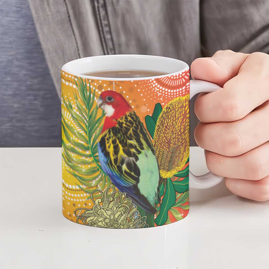 Eastern Rosella Australia Ceramic Mug Banksia Aboriginal Art - Aussie Hoodie