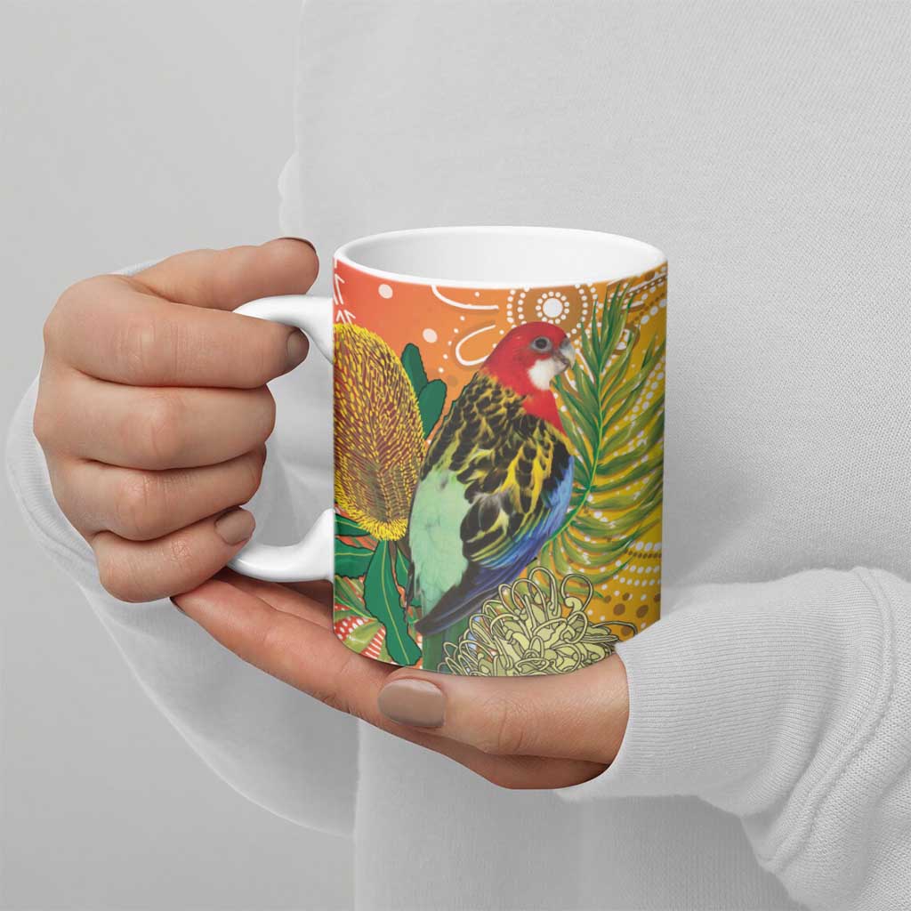 Eastern Rosella Australia Ceramic Mug Banksia Aboriginal Art - Aussie Hoodie