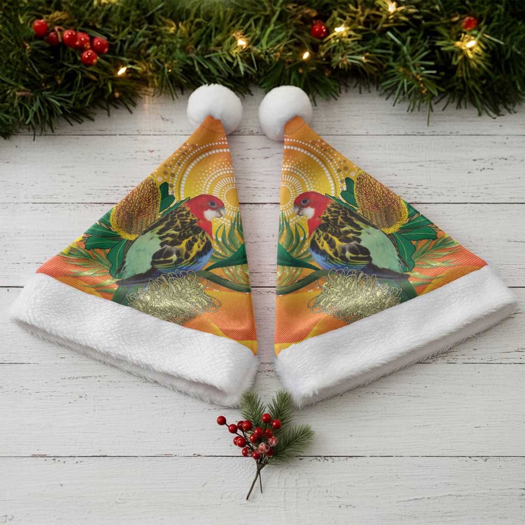Eastern Rosella Australia Christmas Santa Hat Banksia Aboriginal Art - Aussie Hoodie