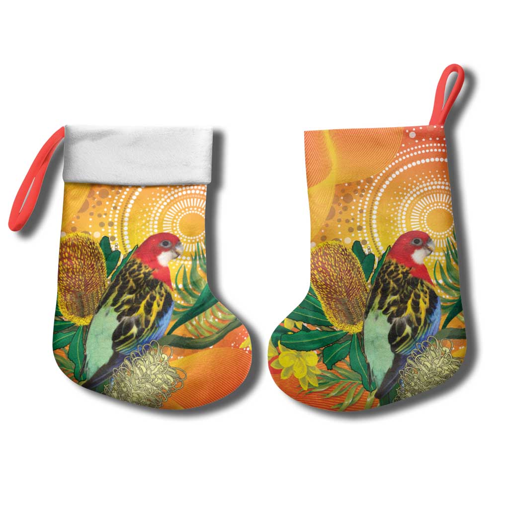 Eastern Rosella Australia Christmas Stocking Banksia Aboriginal Art - Aussie Hoodie