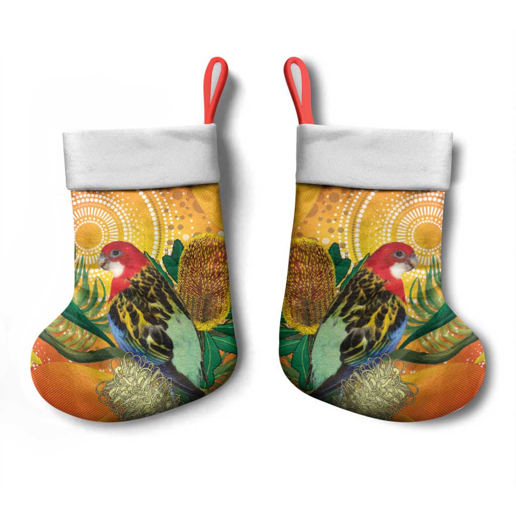 Eastern Rosella Australia Christmas Stocking Banksia Aboriginal Art - Aussie Hoodie