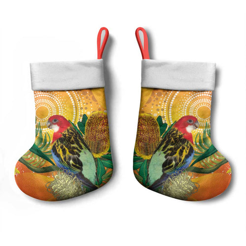 Eastern Rosella Australia Christmas Stocking Banksia Aboriginal Art - Aussie Hoodie