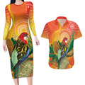 Eastern Rosella Australia Couples Matching Long Sleeve Bodycon Dress and Hawaiian Shirt Banksia Aboriginal Art - Aussie Hoodie