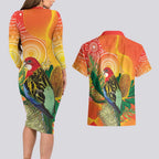 Eastern Rosella Australia Couples Matching Long Sleeve Bodycon Dress and Hawaiian Shirt Banksia Aboriginal Art - Aussie Hoodie