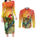 Eastern Rosella Australia Couples Matching Long Sleeve Bodycon Dress and Long Sleeve Button Shirt Banksia Aboriginal Art - Aussie Hoodie
