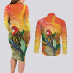 Eastern Rosella Australia Couples Matching Long Sleeve Bodycon Dress and Long Sleeve Button Shirt Banksia Aboriginal Art - Aussie Hoodie