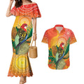 Eastern Rosella Australia Couples Matching Mermaid Dress and Hawaiian Shirt Banksia Aboriginal Art - Aussie Hoodie