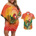 Eastern Rosella Australia Couples Matching Off Shoulder Short Dress and Hawaiian Shirt Banksia Aboriginal Art - Aussie Hoodie